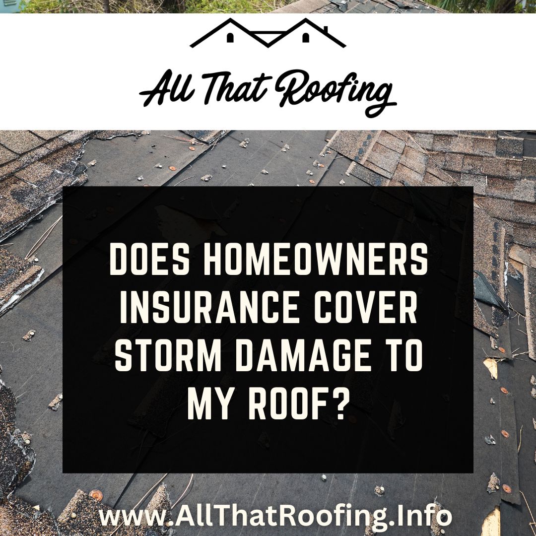 Damaged roof with storm clouds, symbolizing homeowners insurance coverage for storm damage.